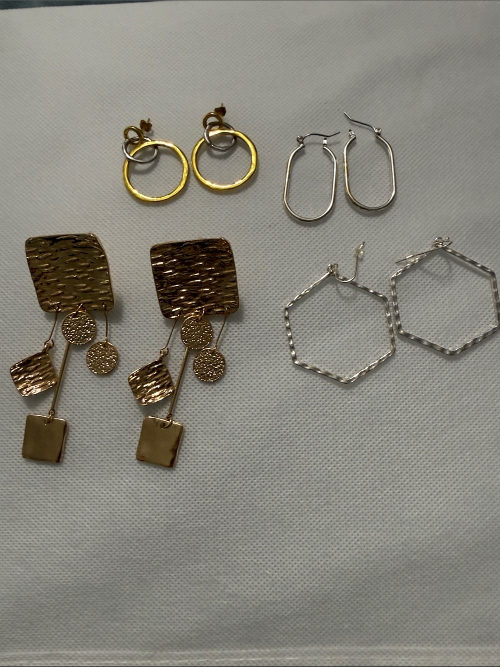 Mixed Metal Dangle Earrings Set - Gold & Silver